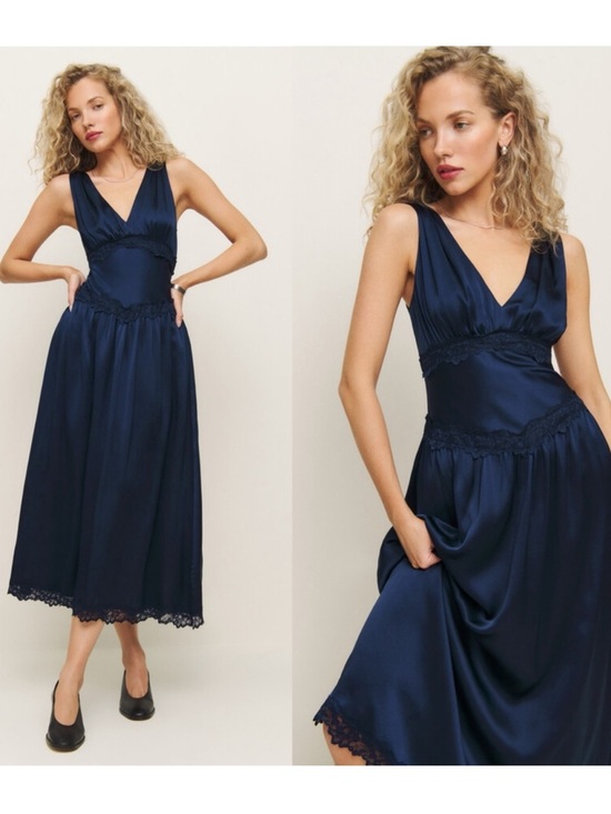 Reformation Dresses & Skirts - Reformation Stasia Silk Dress in Navy